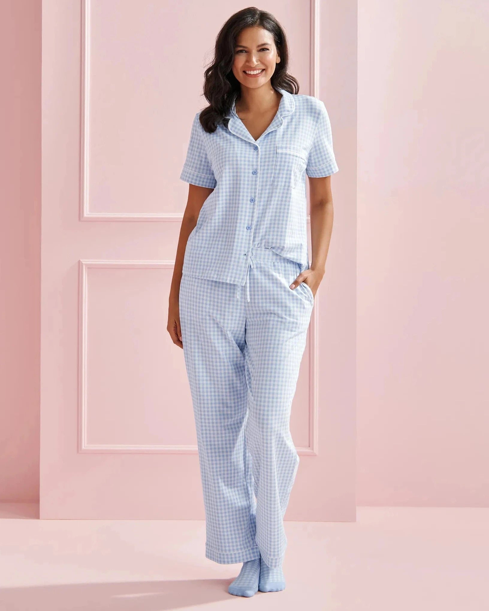 La Vie en Rose Windsurfer Gingham Women Cotton Pajama Pants SKU: 40200807_P40535 Image 02