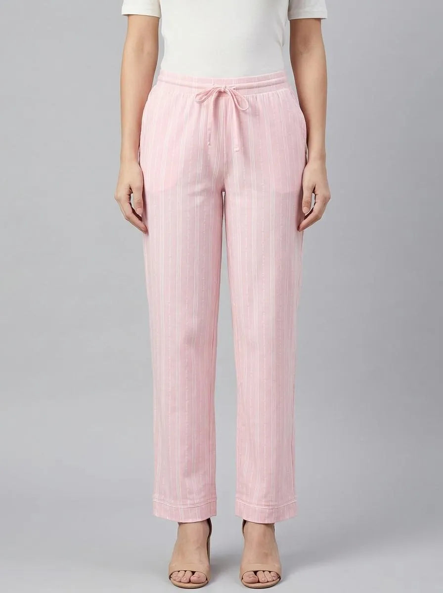 La Vie en Rose Tickled Pink Lver Stripe Women Cotton Pajama Pants SKU: 40200807_P60442 Image 00