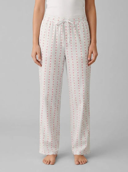 La Vie en Rose Snow White Rosette Stripe Women Rose Print Super Soft Pajama Pants SKU: 40200809_P10575 Image 00