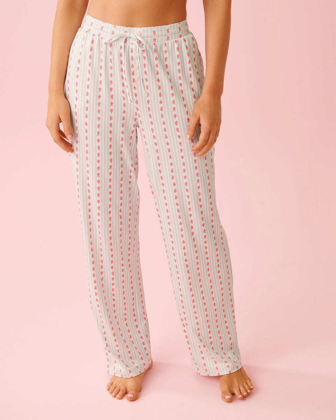 La Vie en Rose Snow White Rosette Stripe Women Rose Print Super Soft Pajama Pants SKU: 40200809_P10575 Image 01