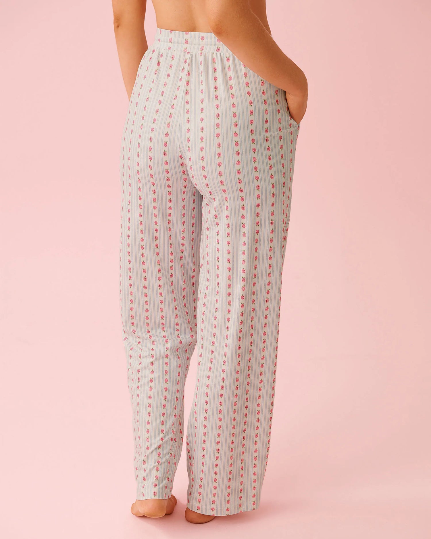 La Vie en Rose Snow White Rosette Stripe Women Rose Print Super Soft Pajama Pants SKU: 40200809_P10575 Image 02