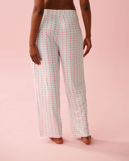La Vie en Rose Snow White Rosette Stripe Women Rose Print Super Soft Pajama Pants SKU: 40200809_P10575 Image 04