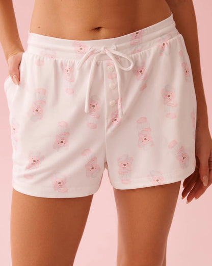 La Vie en Rose_Snow White Pink Teddy_Spa Time Teddy Print Super Soft Pajama Shorts_40200811_P10573_01