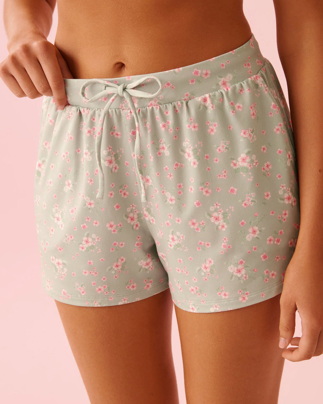La Vie en Rose Mineral Gray Floral Women Cherry Blossom Print Super Soft Pajama Shorts SKU: 40200814_P30142 Image 01