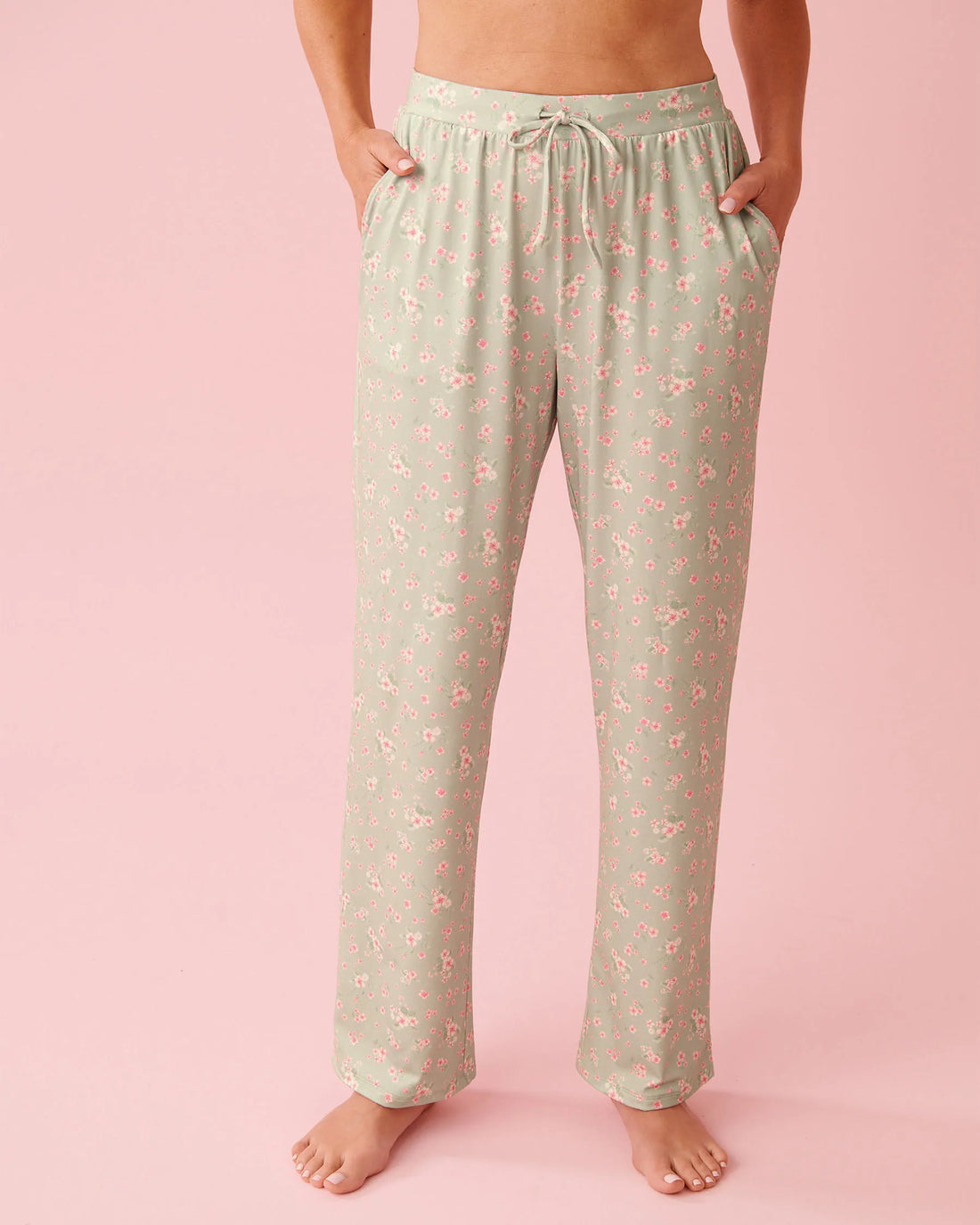 La Vie en Rose Mineral Gray Floral Women Cherry Blossom Print Super Soft Pajama Pants SKU: 40200815_P30142 Image 01