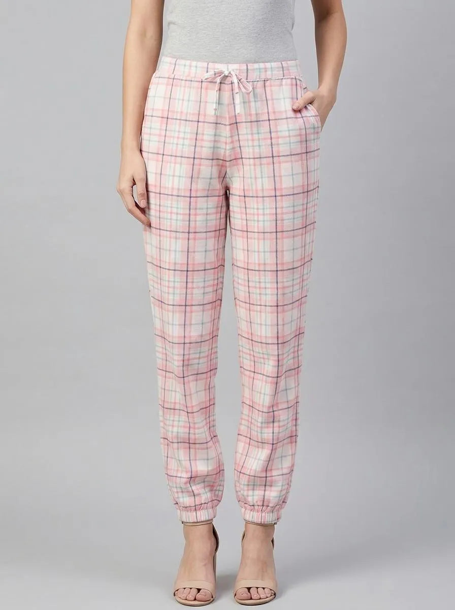 La Vie en Rose Crystal Rose Plaid Women Pink Plaid Cotton Jogger Pajama Pants SKU: 40200816_P60455 Image 00