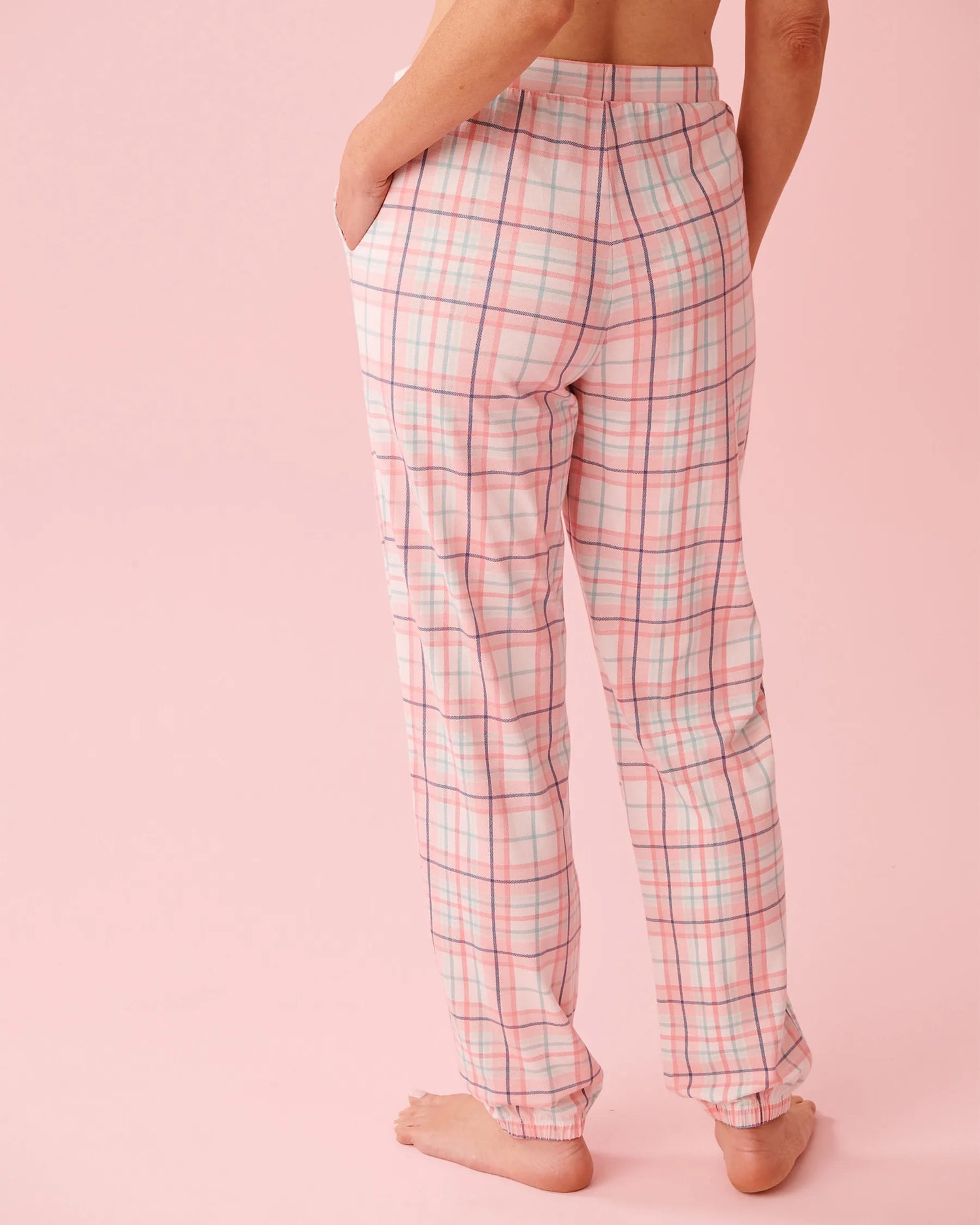 La Vie en Rose Crystal Rose Plaid Women Pink Plaid Cotton Jogger Pajama Pants SKU: 40200816_P60455 Image 03