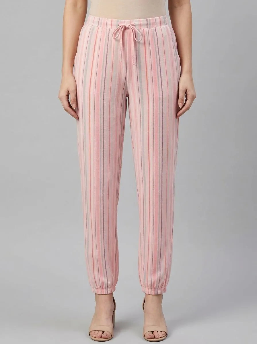 La Vie en Rose Crystal Rose Multi Stripe Women Pink Stripe Cotton Jogger Pajama Pants SKU: 40200816_P60456 Image 00