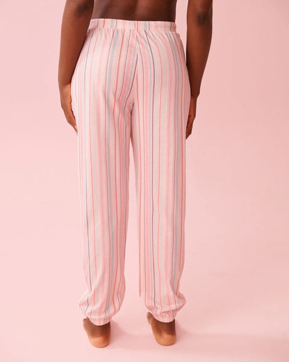 La Vie en Rose Crystal Rose Multi Stripe Women Pink Stripe Cotton Jogger Pajama Pants SKU: 40200816_P60456 Image 02