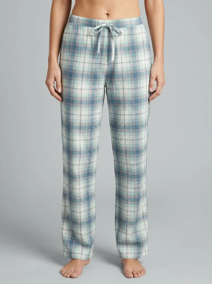 La Vie en Rose Snow White Aquifer Plaid Women Blue Plaid Cotton Pajama Pants SKU: 40200817_P10580 Image 00