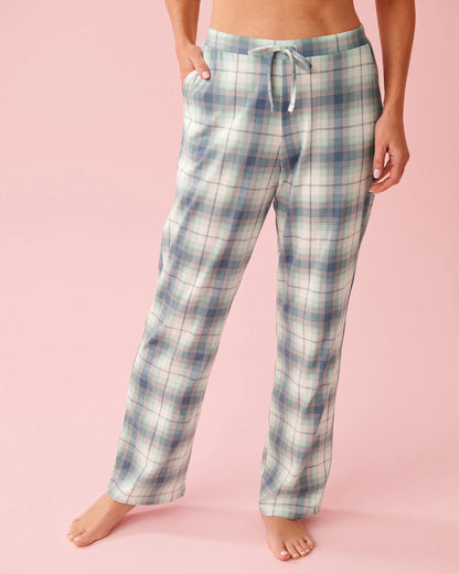 La Vie en Rose Snow White Aquifer Plaid Women Blue Plaid Cotton Pajama Pants SKU: 40200817_P10580 Image 01