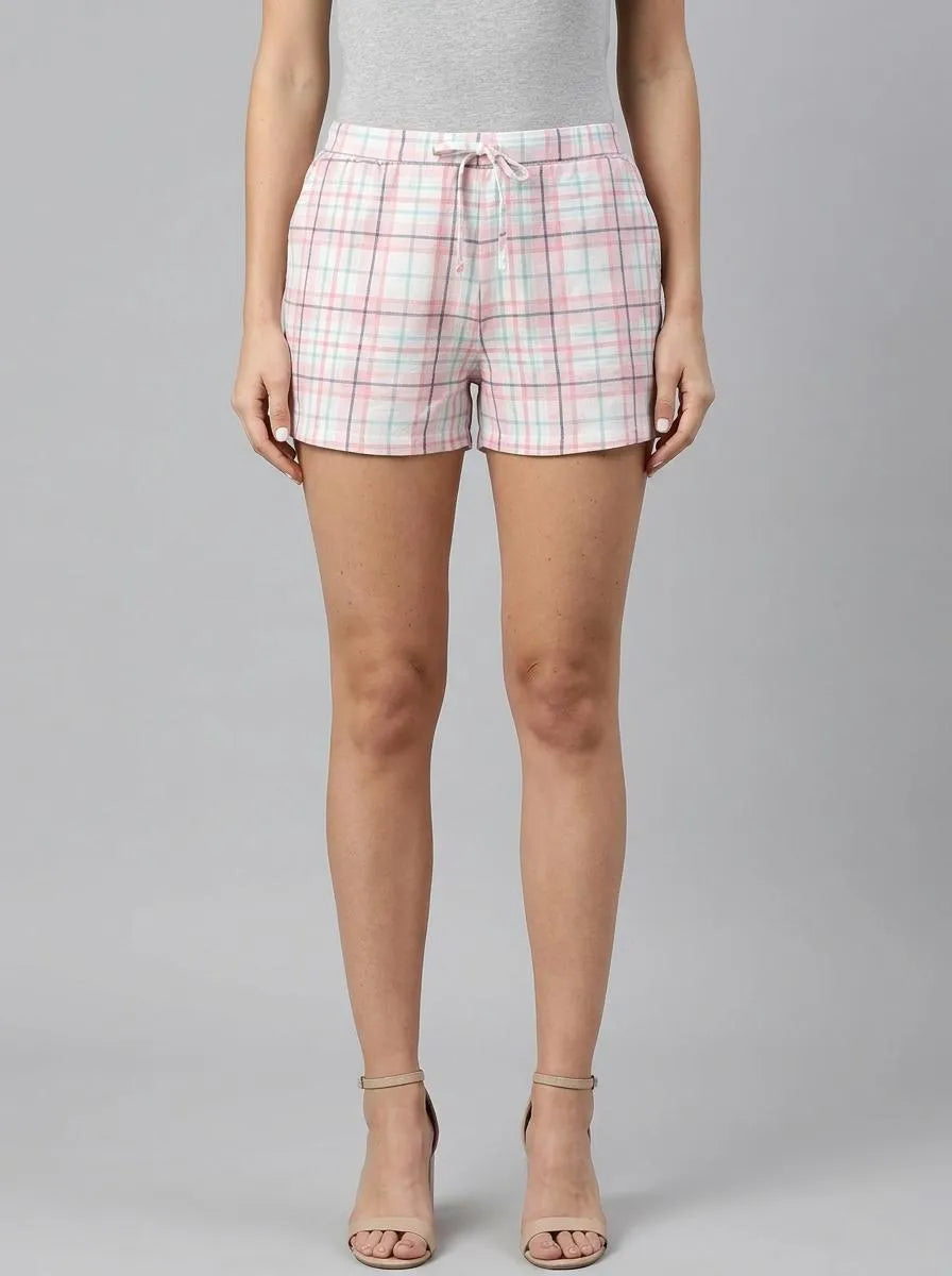 La Vie en Rose Crystal Rose Plaid Women Pink Plaid Cotton Pajama Shorts SKU: 40200818_P60455 Image 00