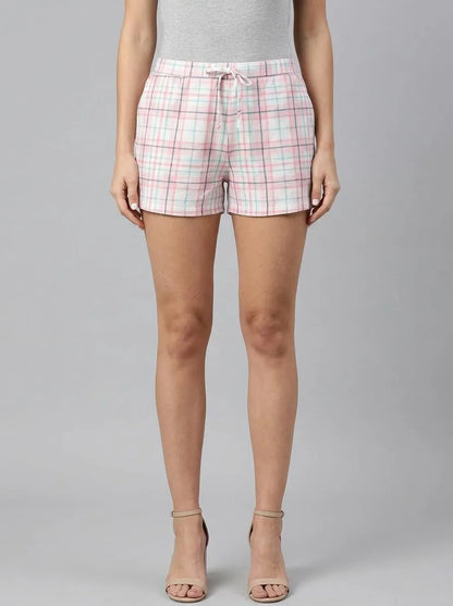 La Vie en Rose Crystal Rose Plaid Women Pink Plaid Cotton Pajama Shorts SKU: 40200818_P60455 Image 00