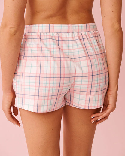 La Vie en Rose Crystal Rose Plaid Women Pink Plaid Cotton Pajama Shorts SKU: 40200818_P60455 Image 02