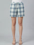La Vie en Rose Snow White Aquifer Plaid Women Blue Plaid Cotton Bermuda Shorts SKU: 40200819_P10580 Image 00