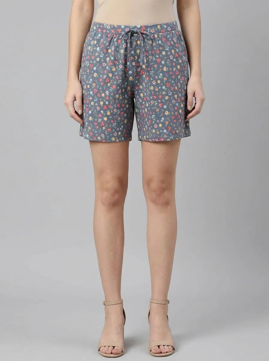 La Vie en Rose China Blue Floral Women Floral Print Cotton Bermuda Shorts SKU: 40200819_P40537 Image 00