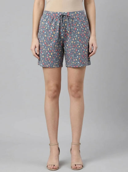 La Vie en Rose China Blue Floral Women Floral Print Cotton Bermuda Shorts SKU: 40200819_P40537 Image 00