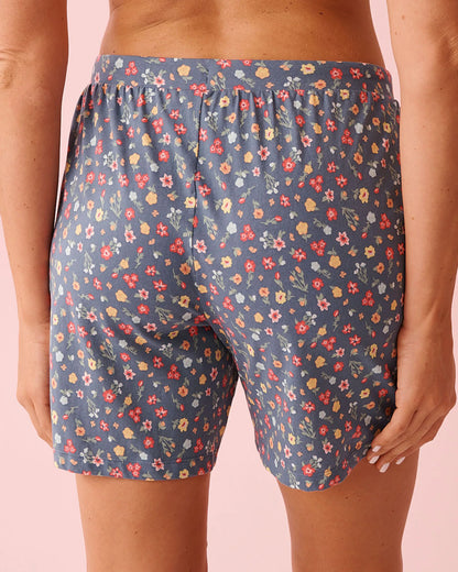 La Vie en Rose China Blue Floral Women Floral Print Cotton Bermuda Shorts SKU: 40200819_P40537 Image 02