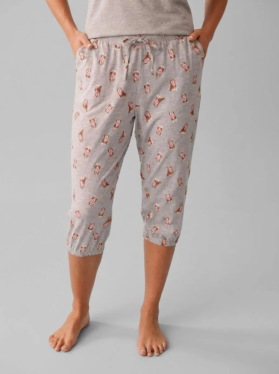La Vie en Rose Comfy Grey Mix Dogs Women Dog Print Cotton Fitted Capris SKU: 40200820_P00501 Image 00