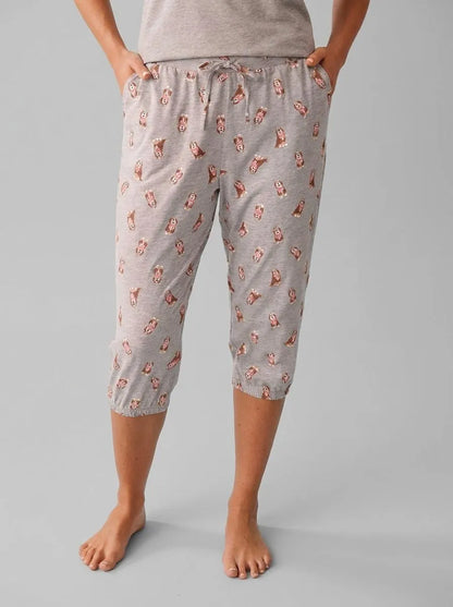 La Vie en Rose Comfy Grey Mix Dogs Women Dog Print Cotton Fitted Capris SKU: 40200820_P00501 Image 00