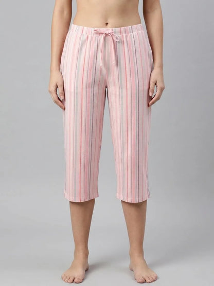La Vie en Rose Crystal Rose Multi Stripe Women Pink Stripe Cotton Capris SKU: 40200821_P60456 Image 00