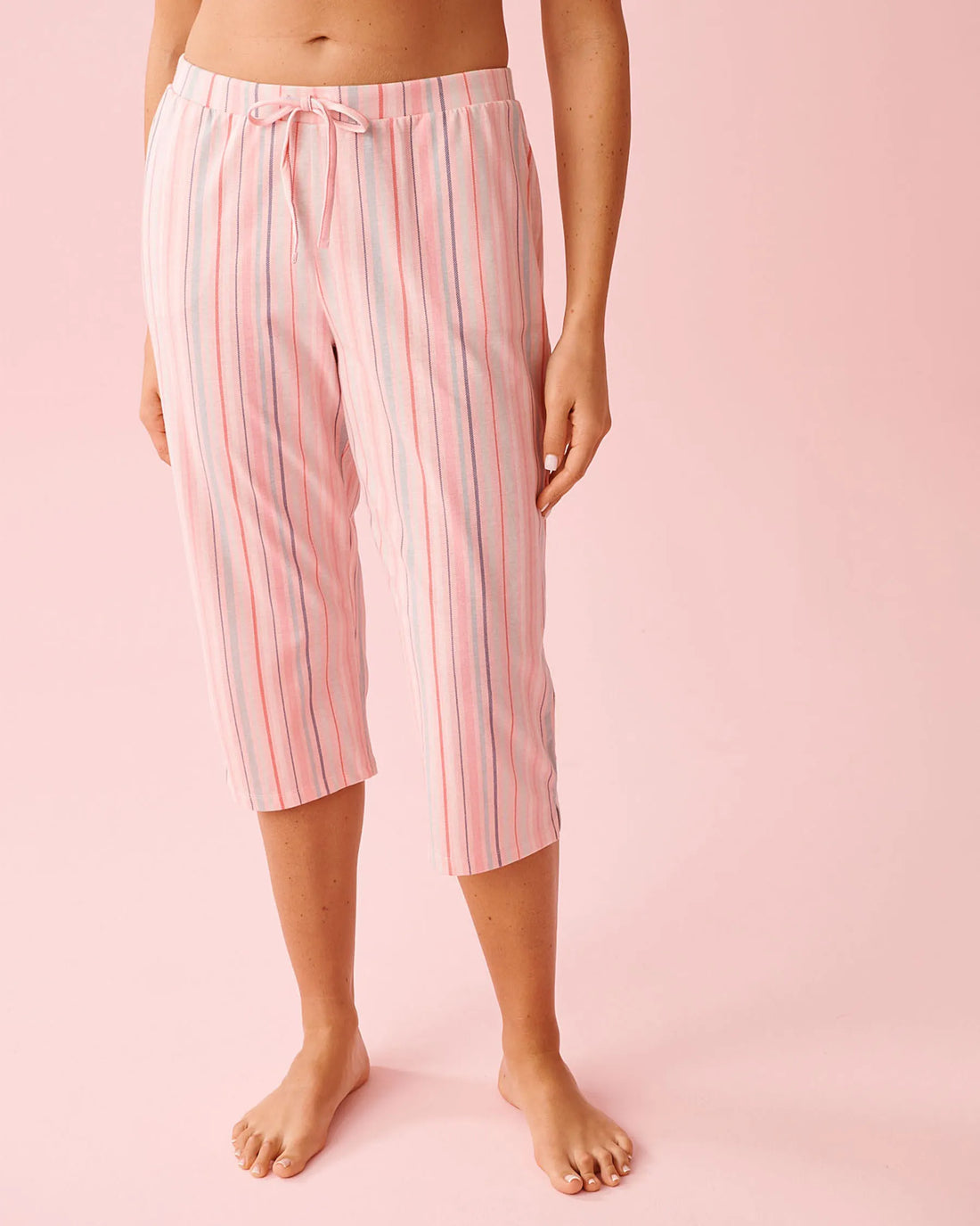 La Vie en Rose Crystal Rose Multi Stripe Women Pink Stripe Cotton Capris SKU: 40200821_P60456 Image 01