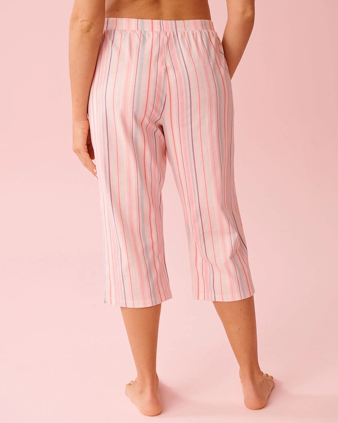 La Vie en Rose Crystal Rose Multi Stripe Women Pink Stripe Cotton Capris SKU: 40200821_P60456 Image 02