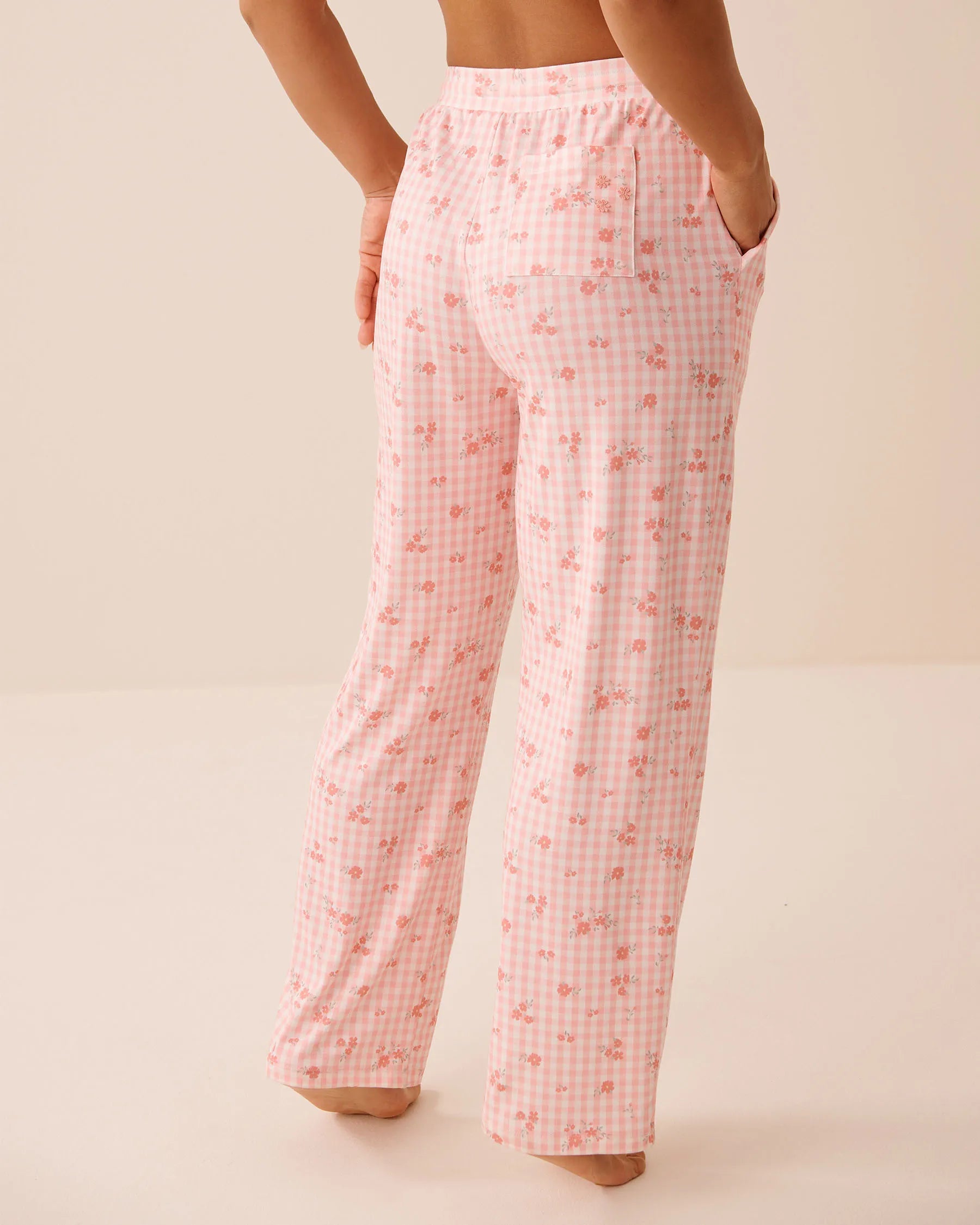 La Vie en Rose Pink Icing Gingham Floral Women Floral Gingham Print Super Soft Pajama Pants SKU: 40200823_P60468 Image 03