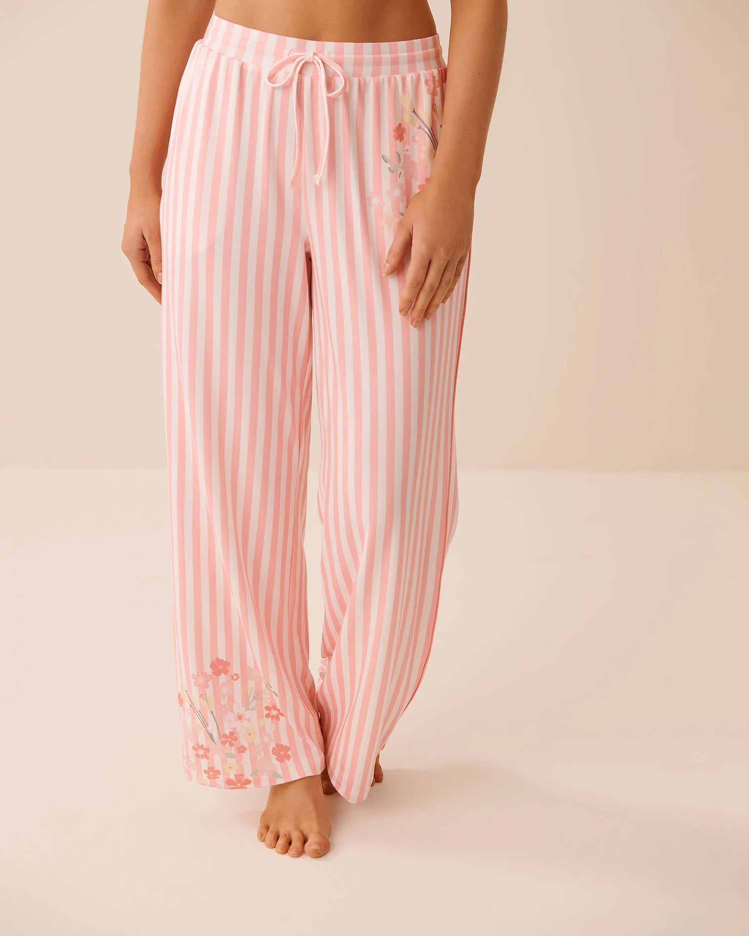 La Vie en Rose Pink Icing Placement Women Floral Stripe Print Super Soft Pajama Pants SKU: 40200825_P60473 Image 01