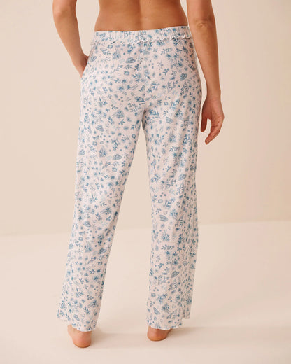 La Vie en Rose Snow White Victorian Women Floral Print Ruffle Hem Pointelle Pajama Pants SKU: 40200838_P10589 Image 02