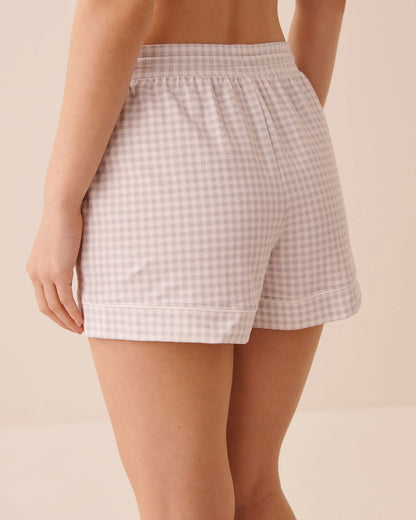 La Vie en Rose Quiet Gray Gingham Women Cotton Pajama Shorts SKU: 40200839_P00516 Image 02