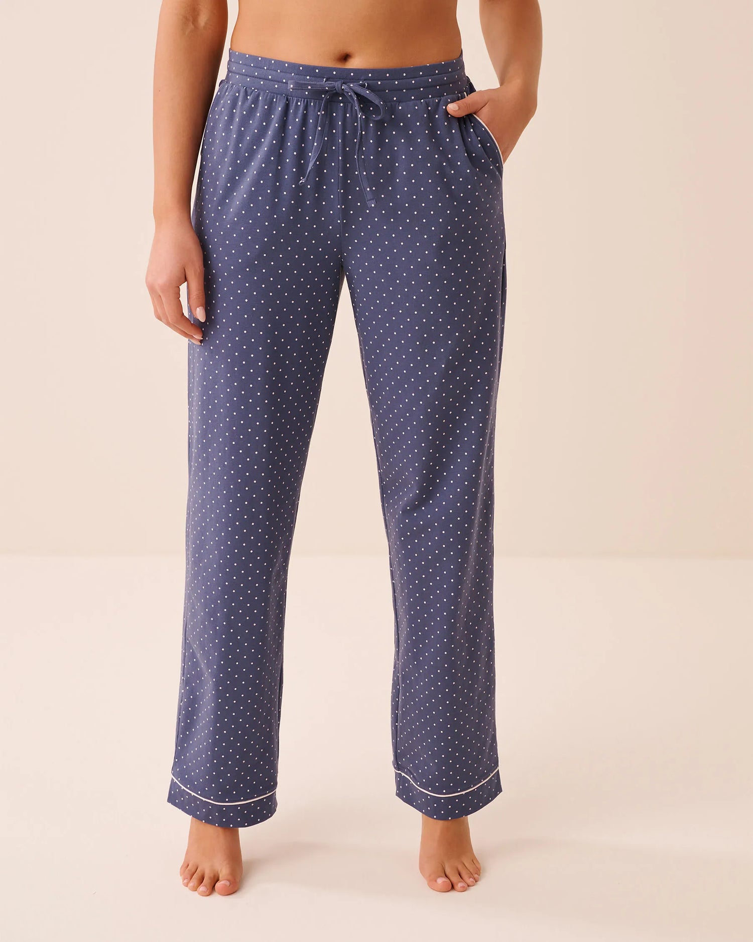 La Vie en Rose Crown Blue Dot Women Cotton Pajama Pants SKU: 40200840_P40574 Image 01