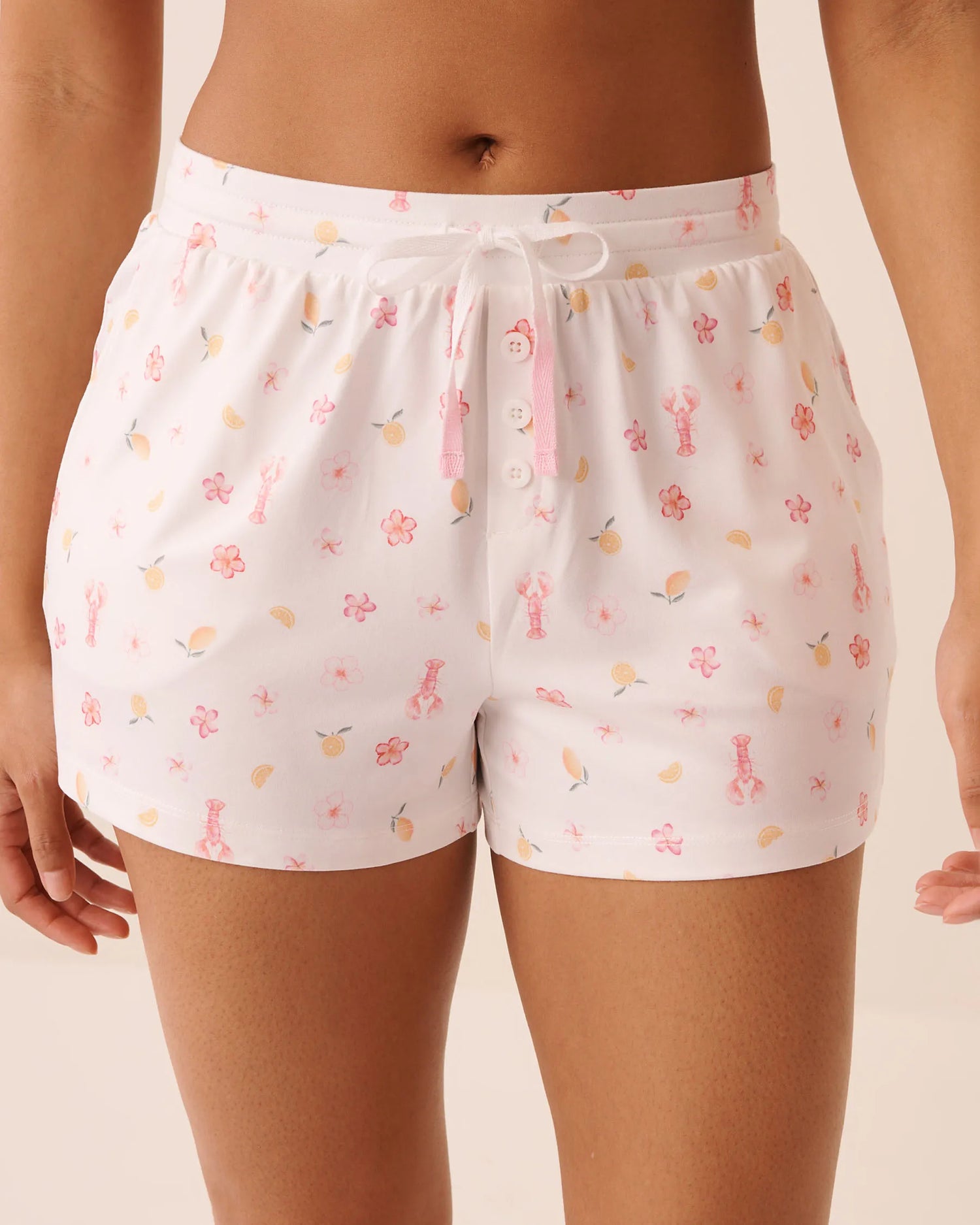 La Vie en Rose Snow White Lobster Women Lobster Floral Print Super Soft Pajama Shorts SKU: 40200841_P10606 Image 01