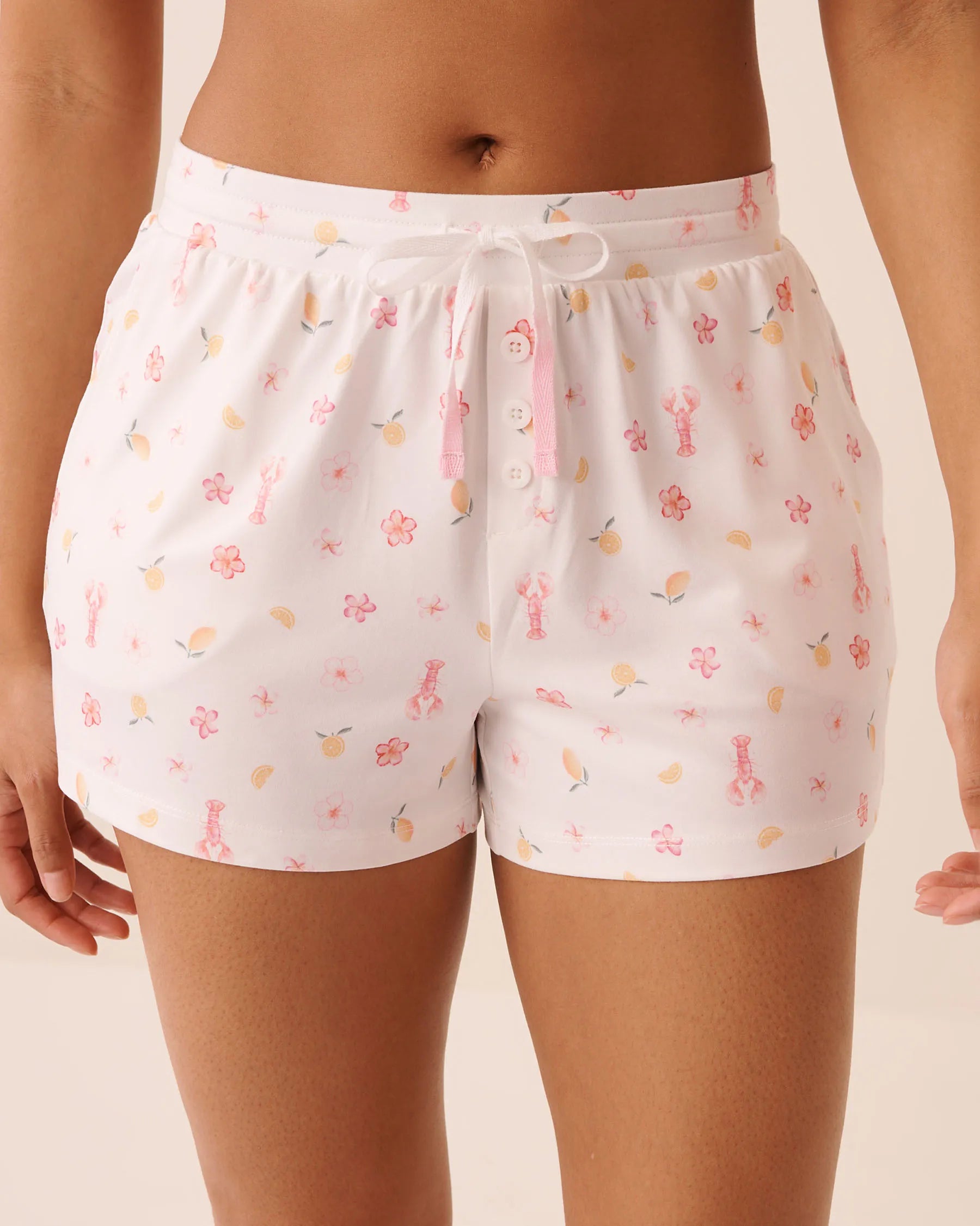 La Vie en Rose Snow White Lobster Women Lobster Floral Print Super Soft Pajama Shorts SKU: 40200841_P10606 Image 01