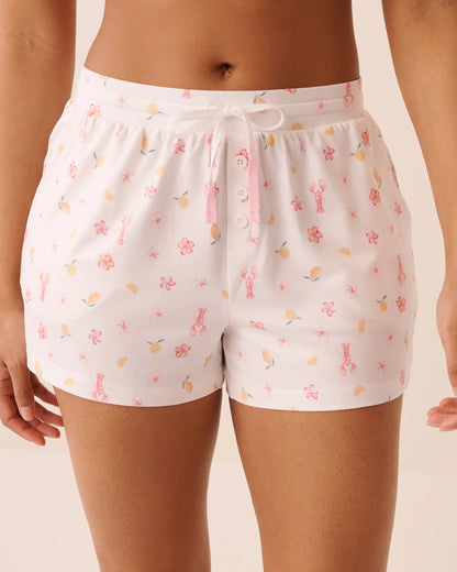 La Vie en Rose Snow White Lobster Women Lobster Floral Print Super Soft Pajama Shorts SKU: 40200841_P10606 Image 01