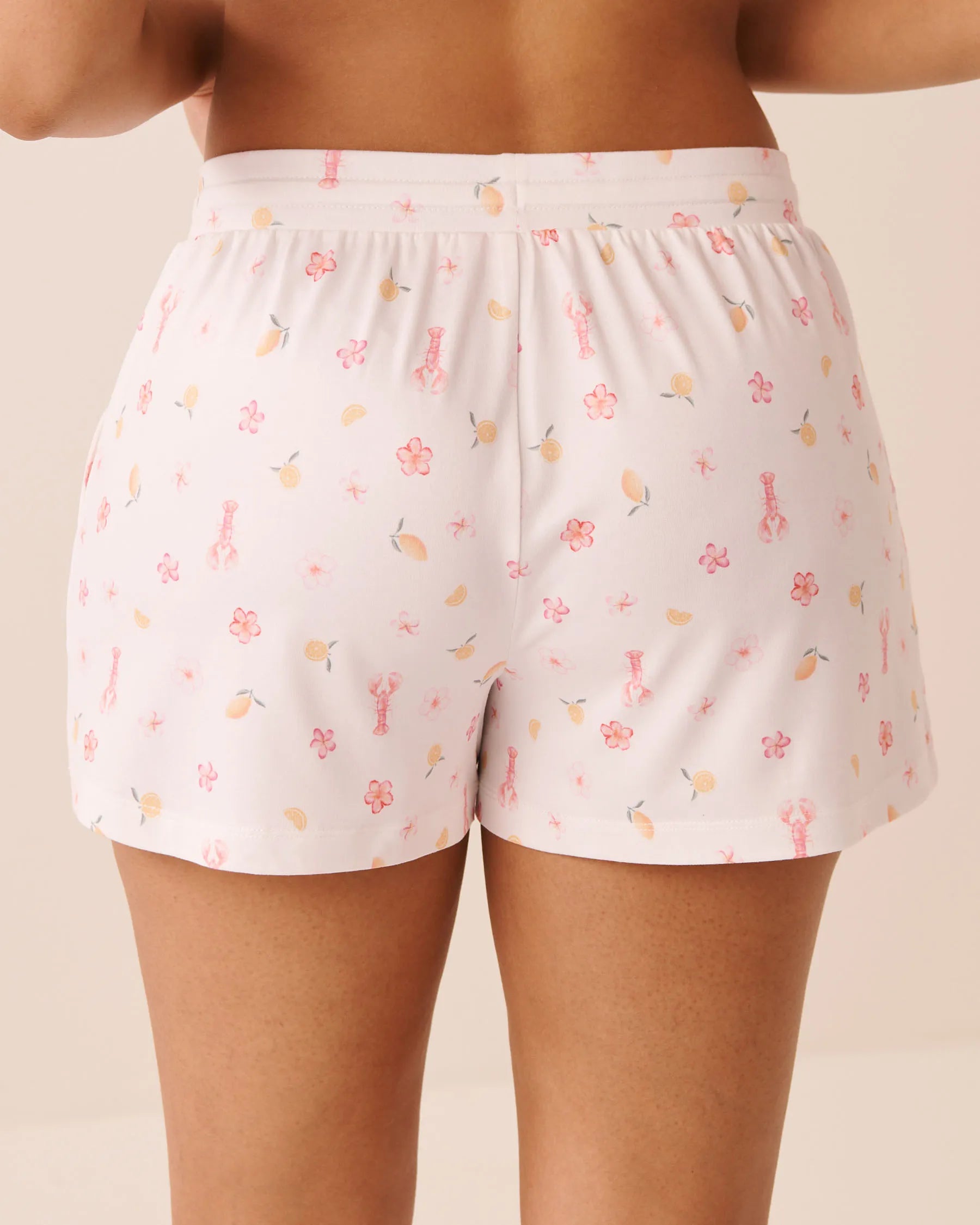 La Vie en Rose Snow White Lobster Women Lobster Floral Print Super Soft Pajama Shorts SKU: 40200841_P10606 Image 02