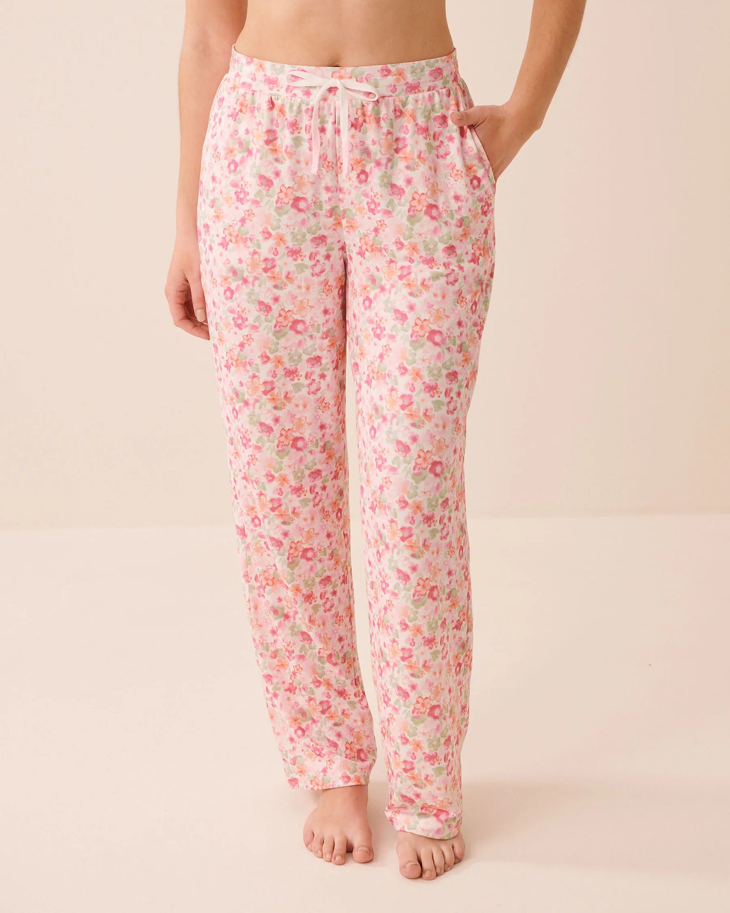 La Vie en Rose Watercolor Floral Women Watercolour Floral Print Super Soft Pajama Pants SKU: 40200843_P10605 Image 01
