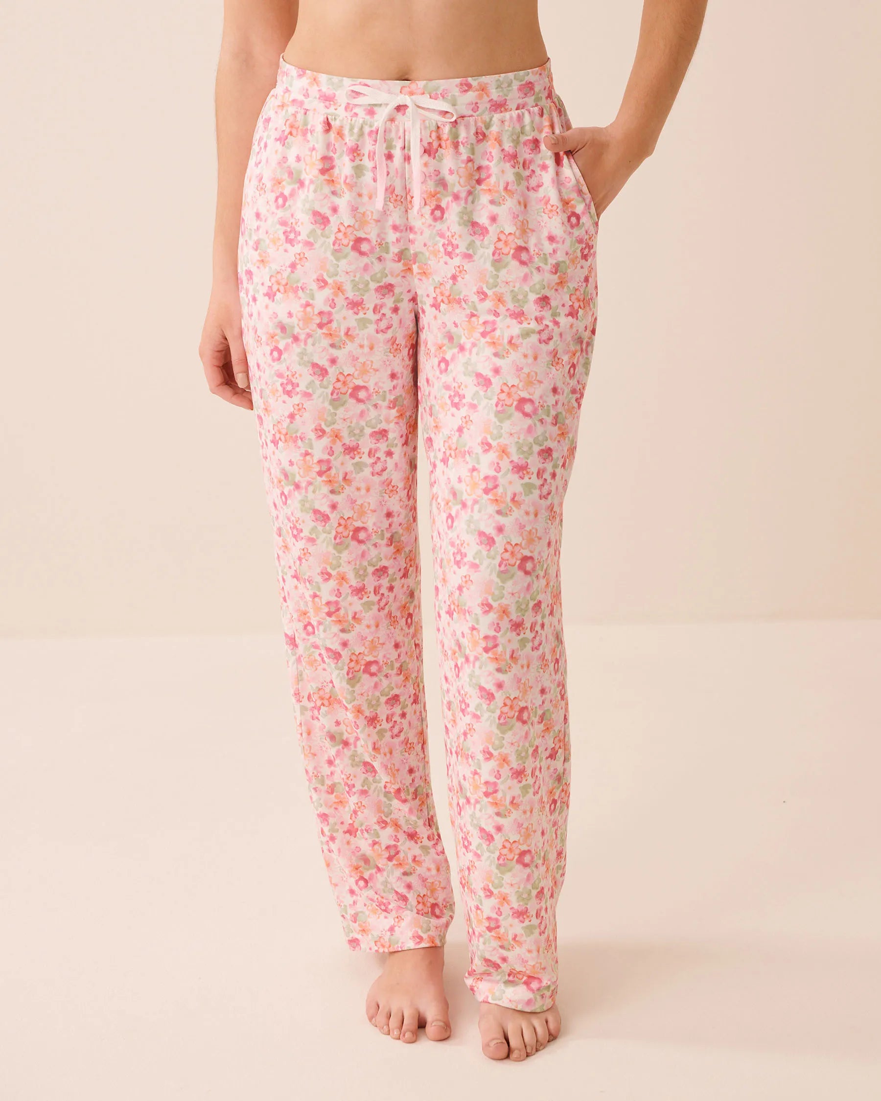 La Vie en Rose Watercolor Floral Women Watercolour Floral Print Super Soft Pajama Pants SKU: 40200843_P10605 Image 01