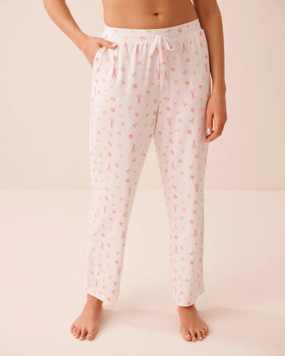 La Vie en Rose Snow White Lobster Women Lobster Floral Print Super Soft Pajama Pants SKU: 40200843_P10606 Image 01