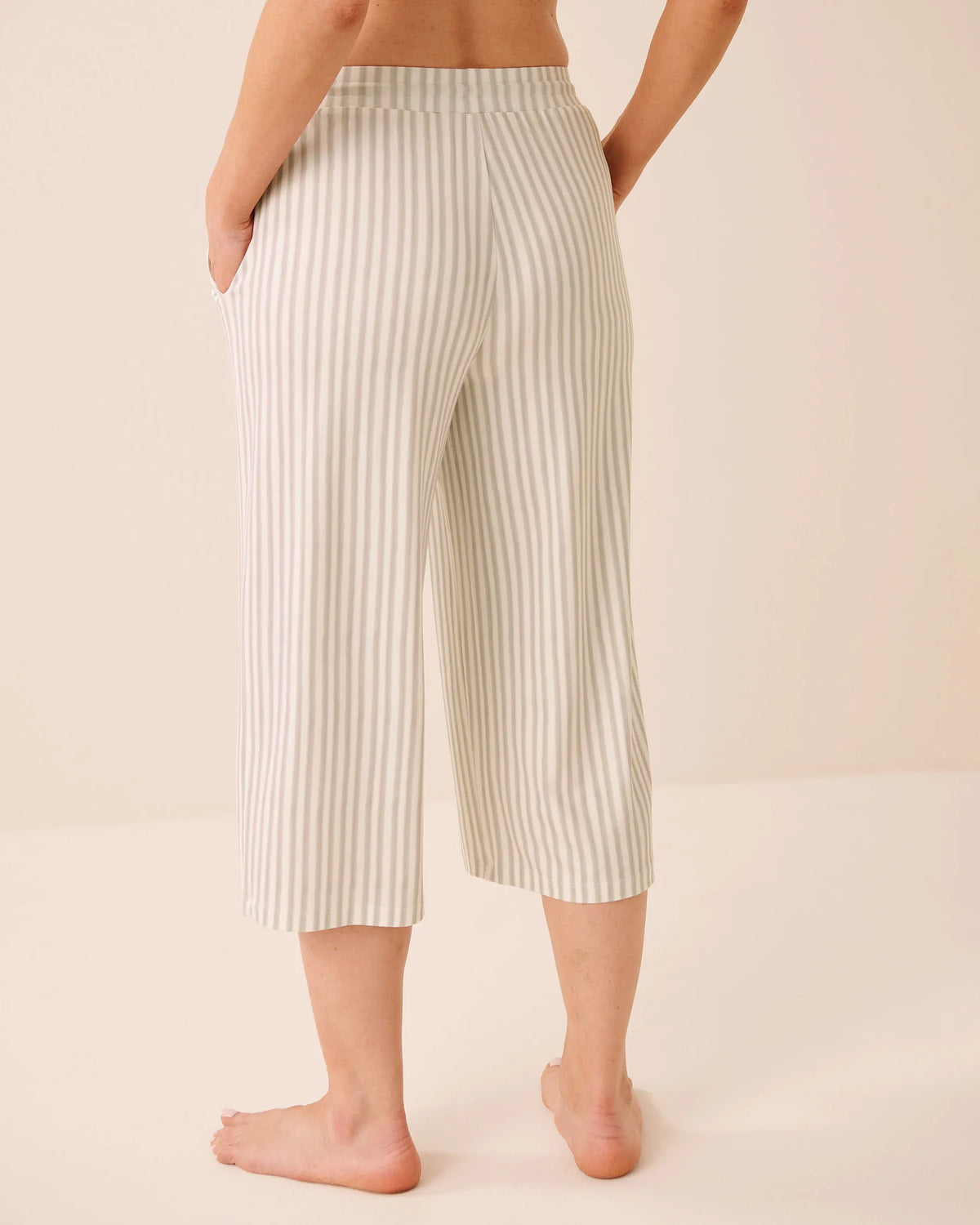 La Vie en Rose Snow White Desert Sage Stripe Women Super Soft Striped Pajama Capris SKU: 40200845_P10609 Image 02