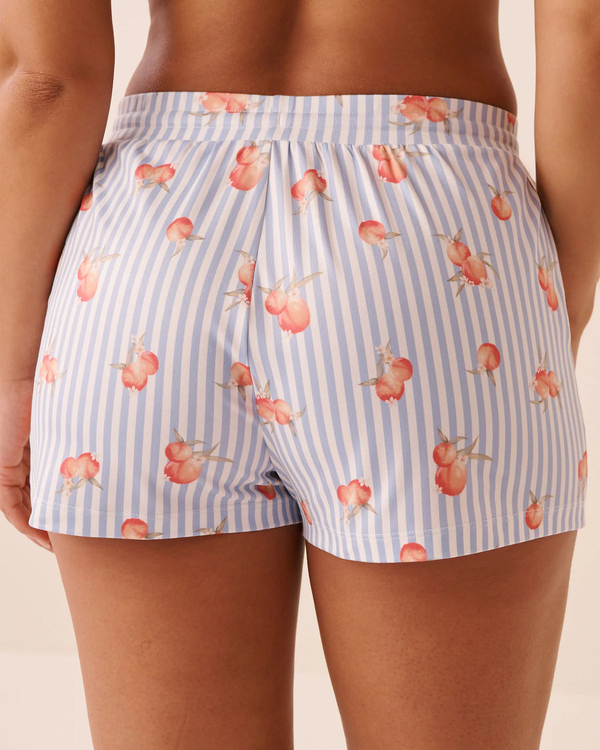 La Vie en Rose Brunnera Blue Peaches Women Peach &amp; Stripe Print Super Soft Pajama Shorts SKU: 40200846_P40575 Image 02