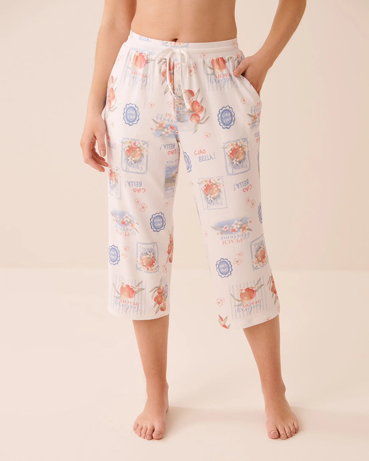 La Vie en Rose Snow White Peaches Women Dolce Vita Print Super Soft Pajama Capris SKU: 40200847_P10607 Image 01