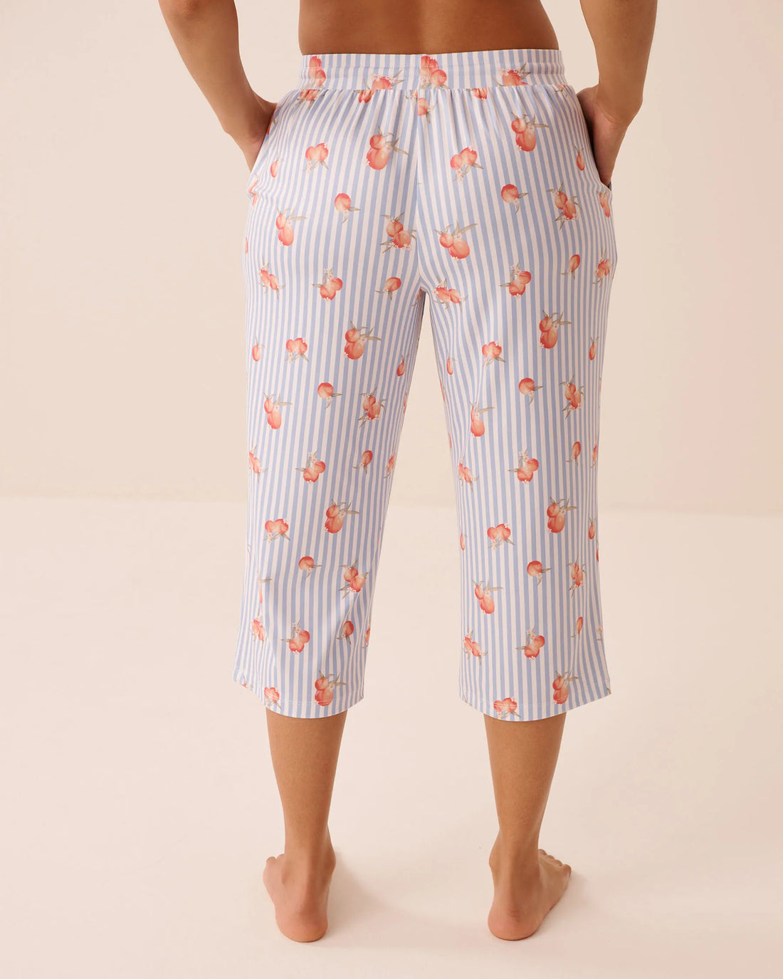 La Vie en Rose Brunnera Blue Peaches Women Peach &amp; Stripe Print Super Soft Pajama Capris SKU: 40200847_P40575 Image 02