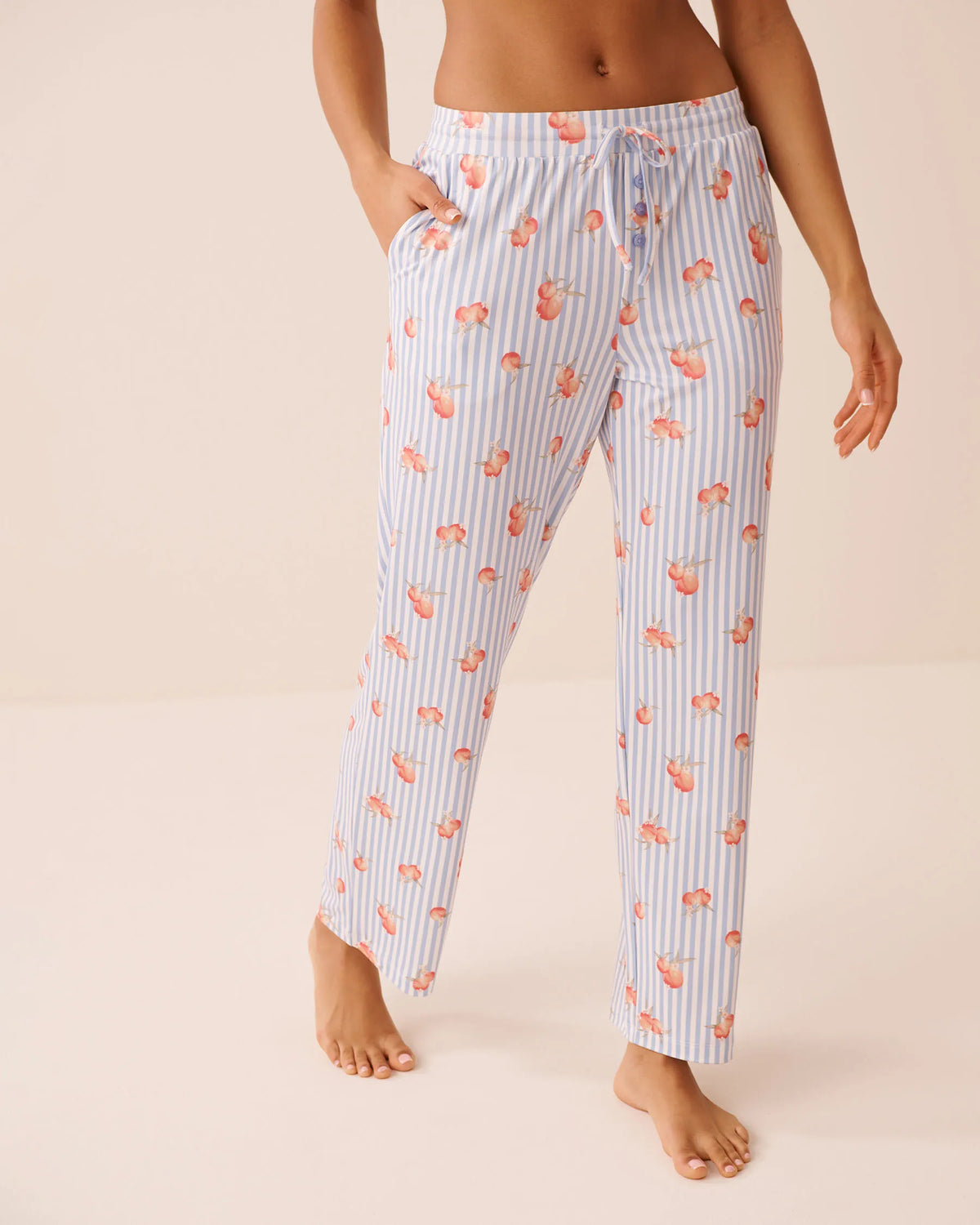 La Vie en Rose Brunnera Blue Peaches Women Peach &amp; Stripe Print Super Soft Pajama Pants SKU: 40200848_P40575 Image 01