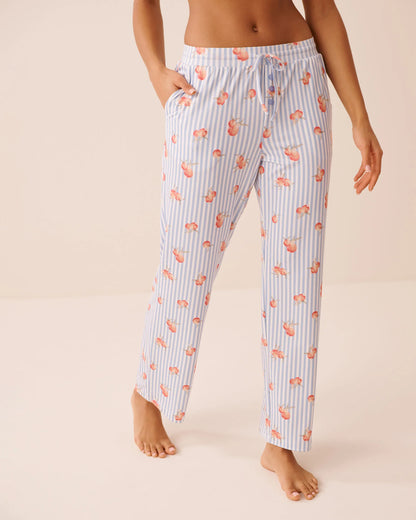La Vie en Rose Brunnera Blue Peaches Women Peach &amp; Stripe Print Super Soft Pajama Pants SKU: 40200848_P40575 Image 01