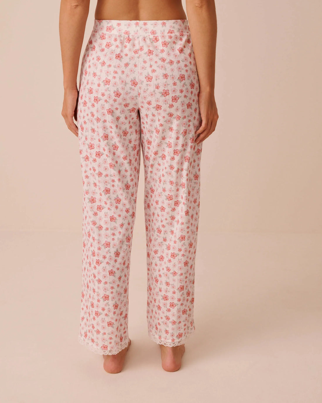 La Vie en Rose Snow White Hibiscus Women Hibiscus Print Lace Trim Pointelle Pajama Pants SKU: 40200852_P10608 Image 02