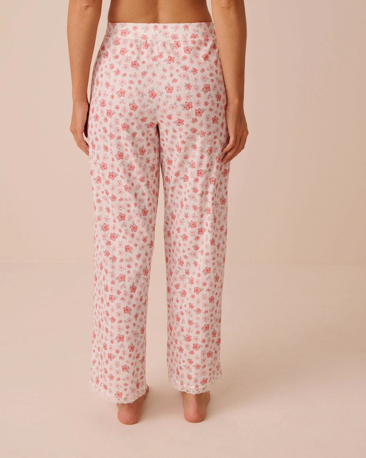 La Vie en Rose Snow White Hibiscus Women Hibiscus Print Lace Trim Pointelle Pajama Pants SKU: 40200852_P10608 Image 02