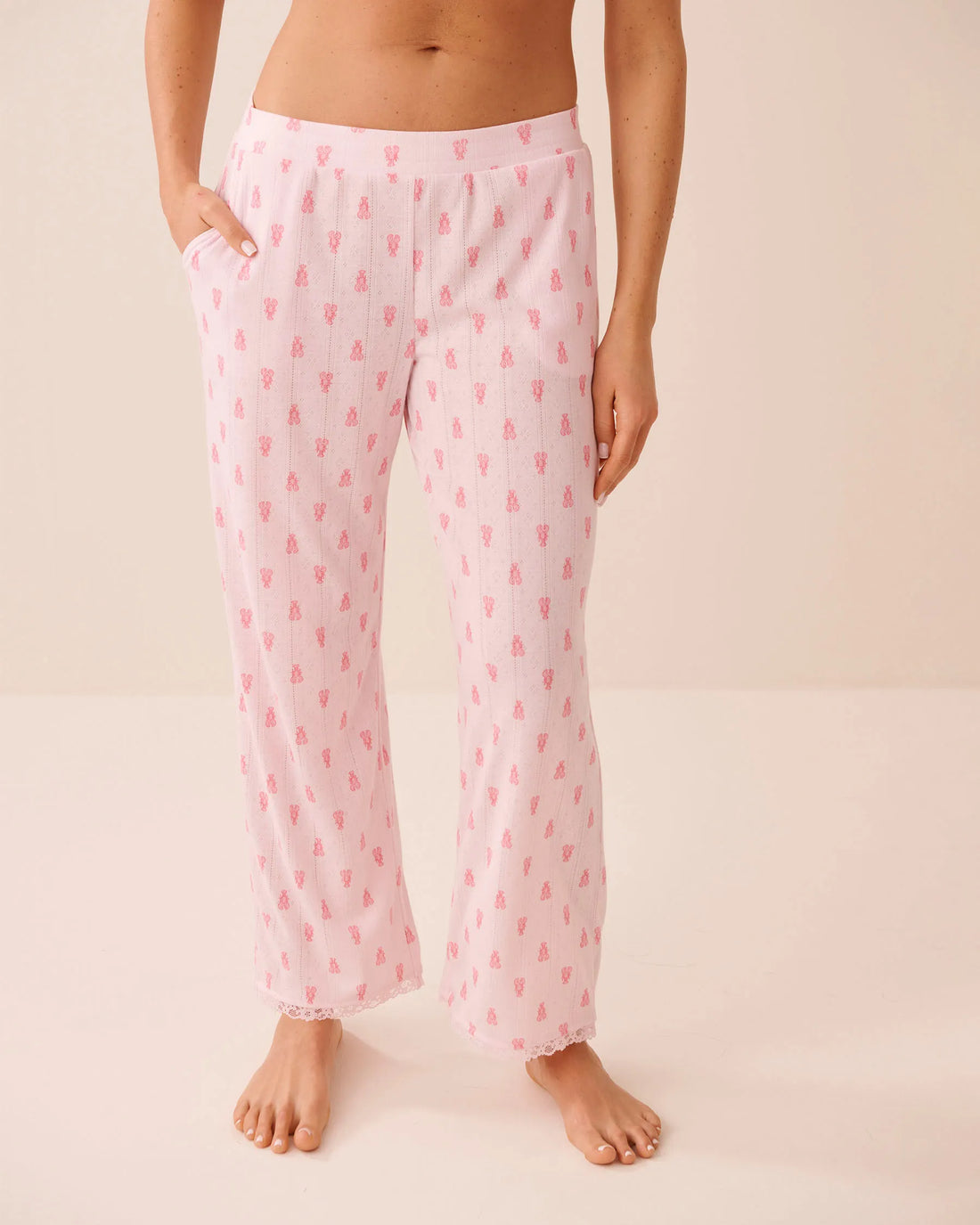 La Vie en Rose Festival Bloom Lobster Women Lobster Print Lace Trim Pointelle Pajama Pants SKU: 40200852_P60480 Image 01