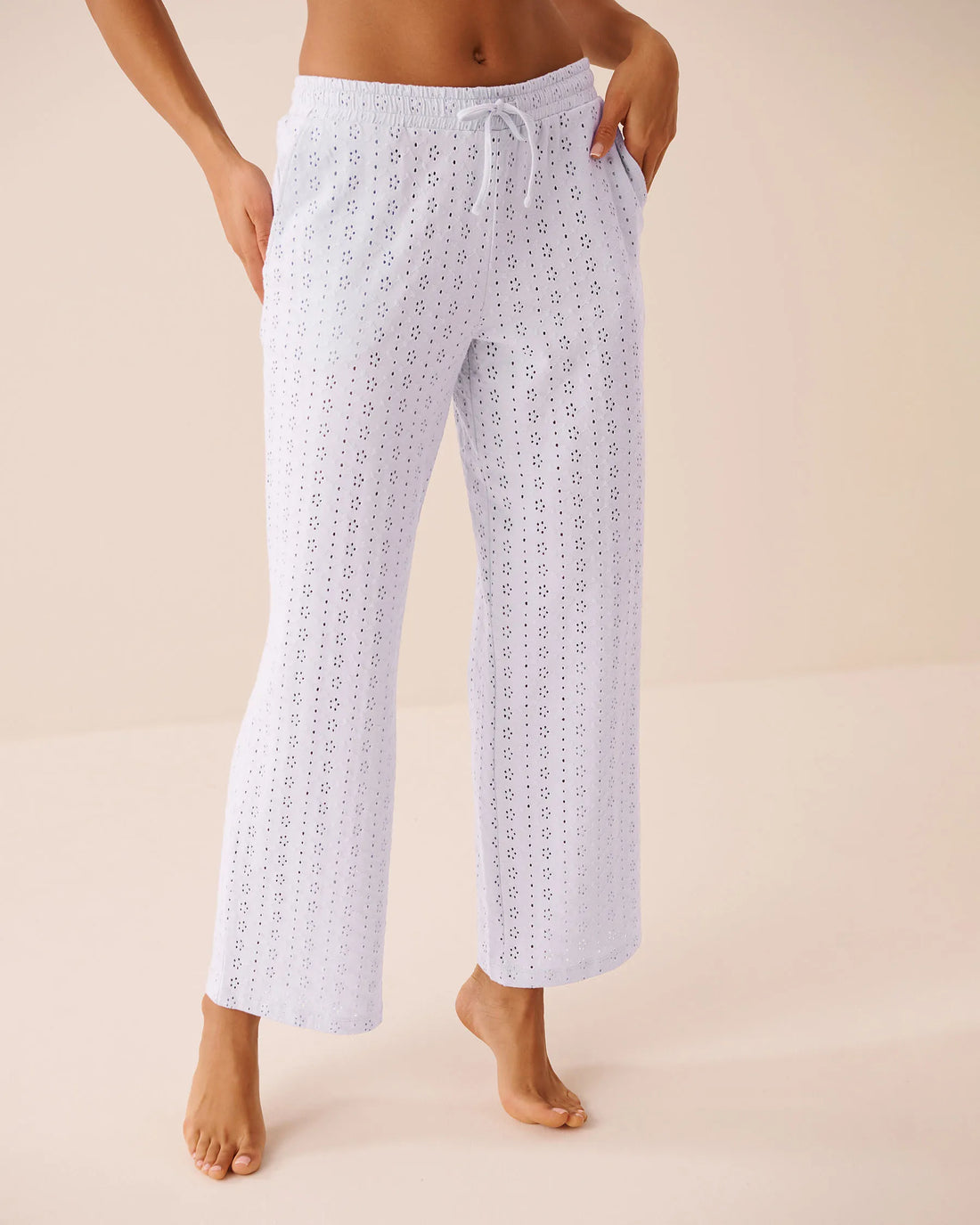 La Vie en Rose Xenon Blue Women Cotton Eyelet Pajama Pants SKU: 40200854_40188 Image 01