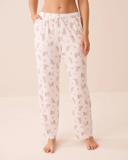 La Vie en Rose Snow White Bengal Women Leopard Flower Print Super Soft Pajama Pants SKU: 40200857_P10637 Image 02